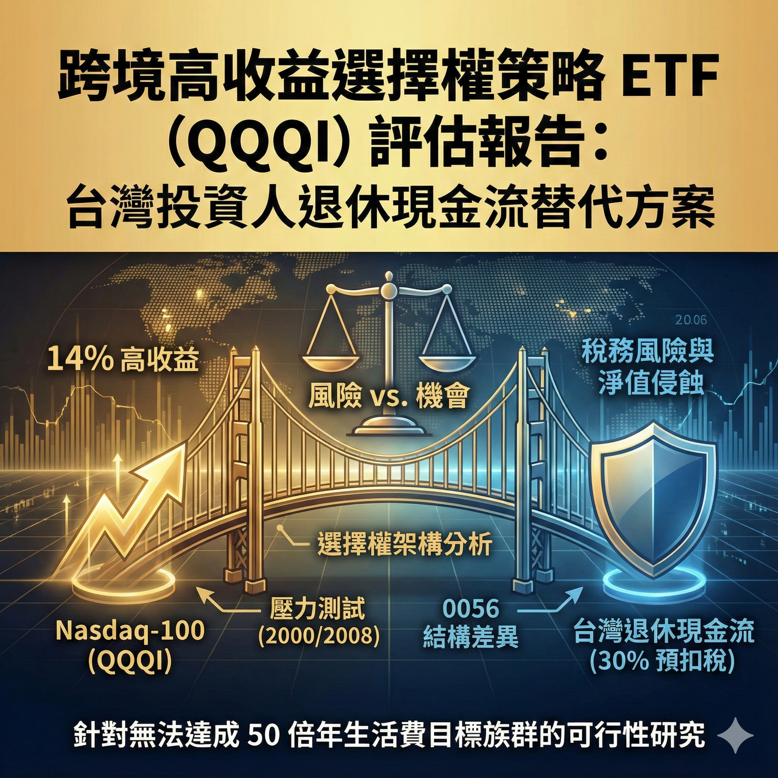 (A0013) 跨境高收益選擇權策略 ETF (QQQI) 作為台灣投資人退休現金流替代方案之深度評估報告