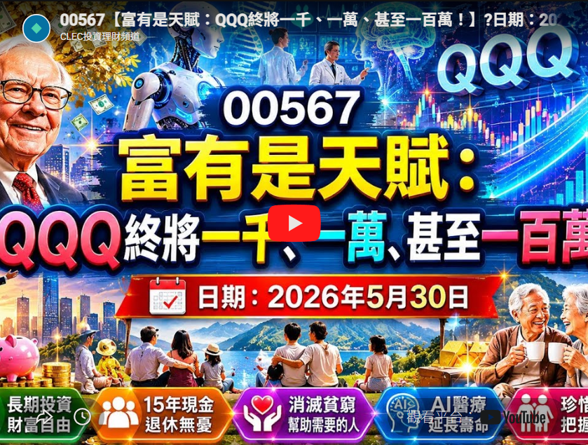 (00567) 富有是天賦：QQQ終將一千、一萬、甚至一百萬！