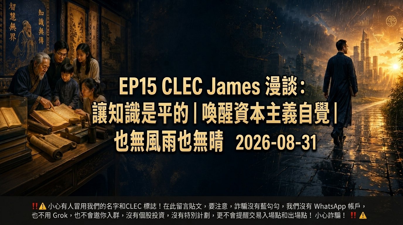 [cj-015] CLEC James
  漫談｜讓知識是平的｜喚醒資本主義自覺｜也無風雨也無晴｜2026-08-31